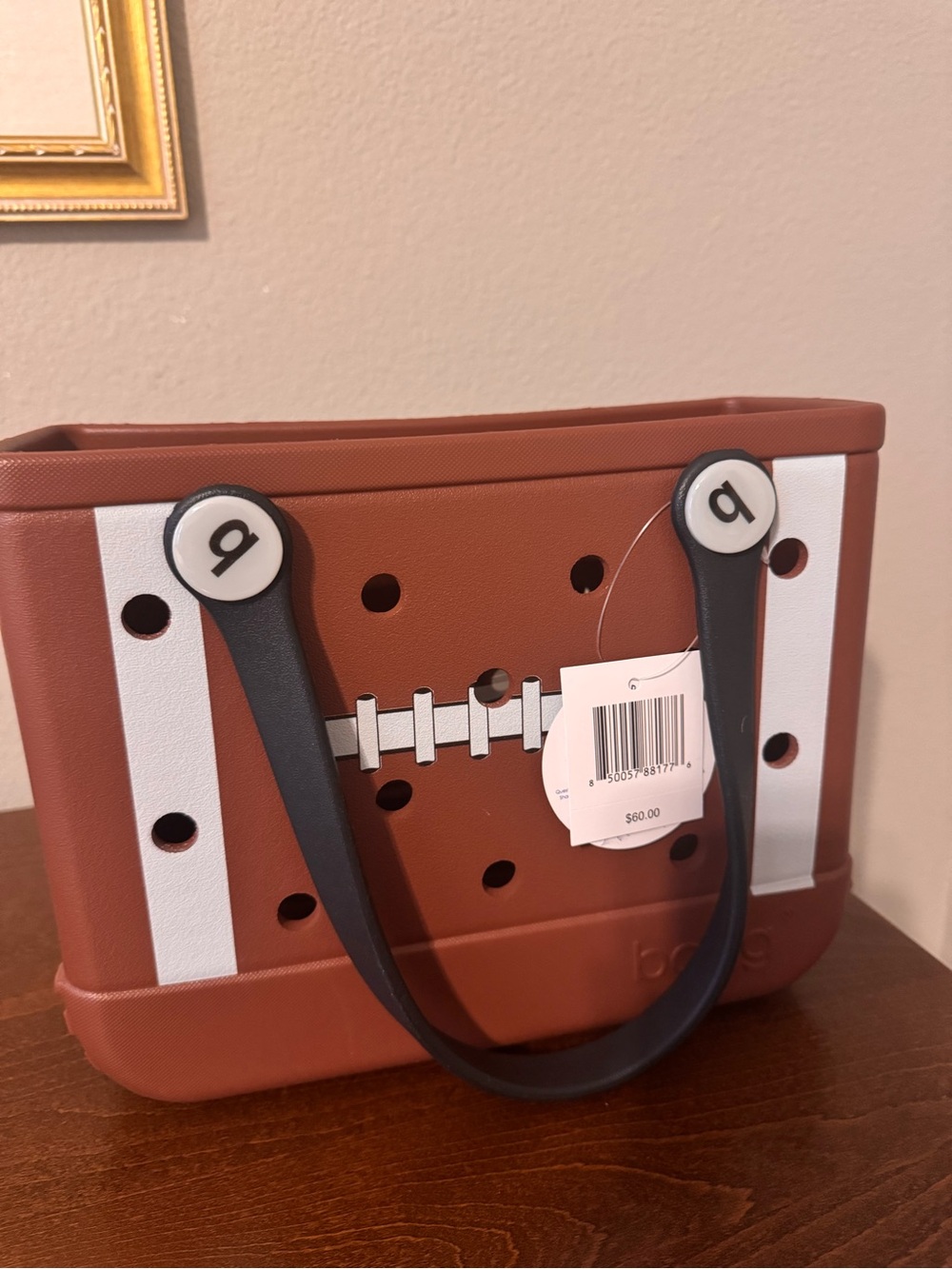 BOGG BAG Brown and White Football-Inspired Tote with Black Handles NWT - Picture 3 of 9